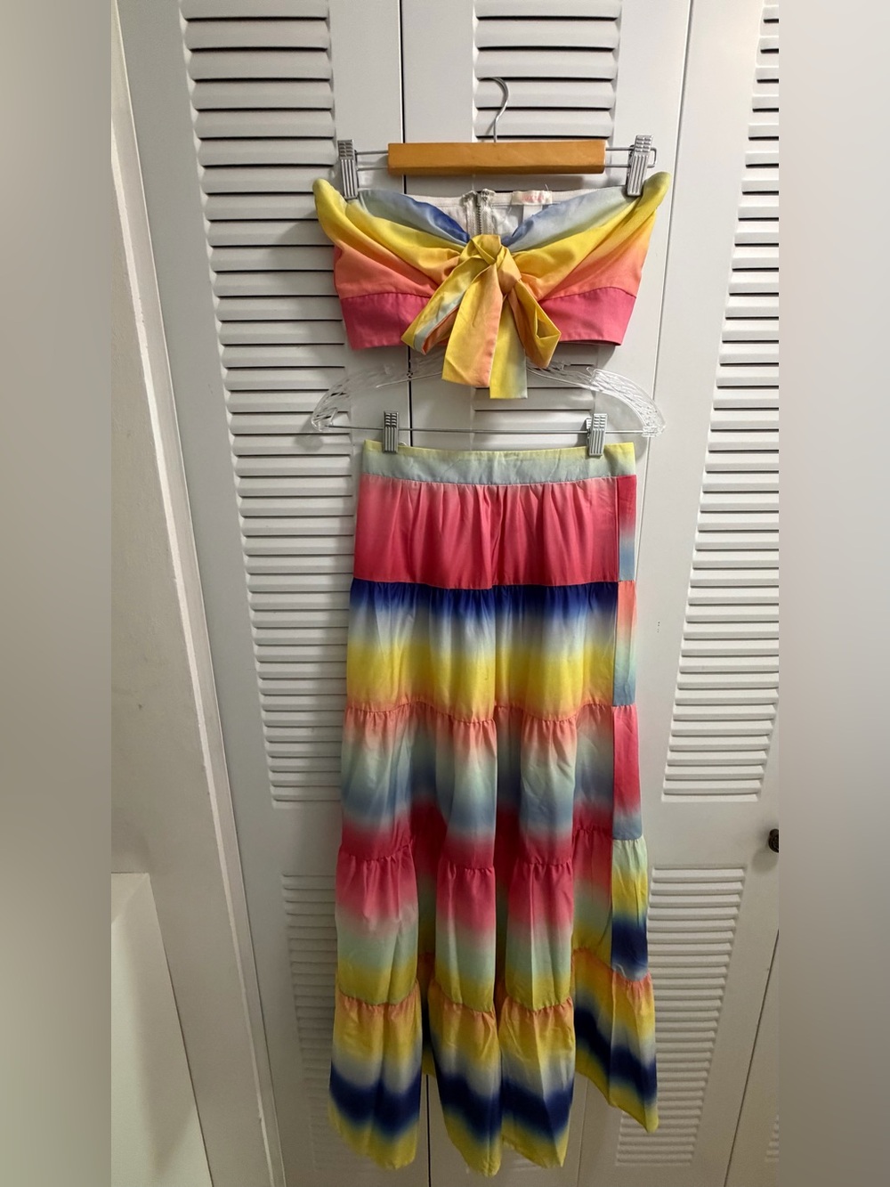 Luxxel Multicolor Ombre Strapless Crop Top &  Maxi Skirt Set